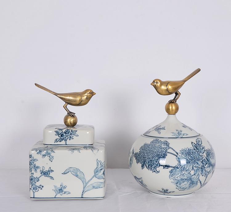 直销 精美摆件 小鸟青花陶瓷罐 软装饰品工艺品 家居饰品图片_高清图_细节图